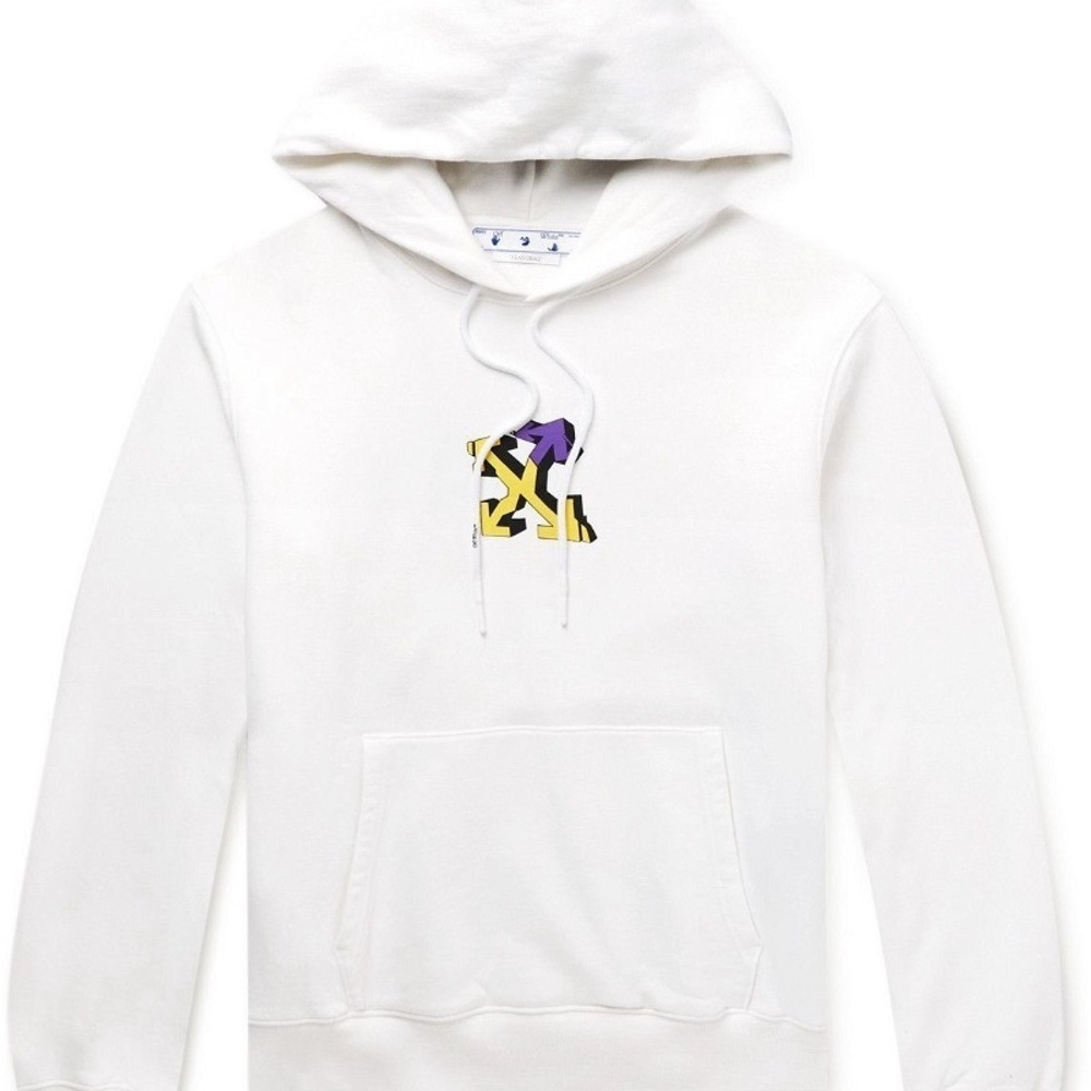 Off-White Printed Cotton-Jersey Hoodie in White sz M - Picture 2 of 11